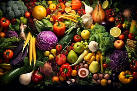 Lots of different vegetables. Generative AI. high quality illustrationの素材