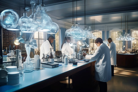 Science laboratory with people. Generative AI. high quality illustrationの素材