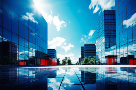 Clouds in the reflection of the building. Generative AI. high quality illustrationの素材