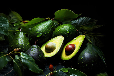 Avocado on a dark background. Generative AI. high quality illustrationの素材