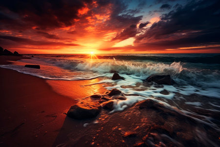 Sunset in the waves. Generative AI. high quality illustrationの素材