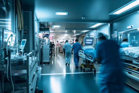 Movements of people in the hospital. Generative AI. high quality illustrationの素材