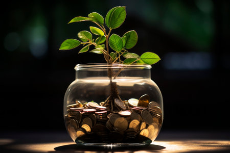 Sprout in coins. concept. Generative AI. high quality illustrationの素材