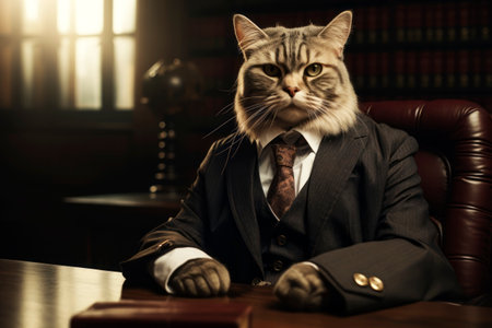 Cat lawyer in court. Generative AI. high quality illustrationの素材