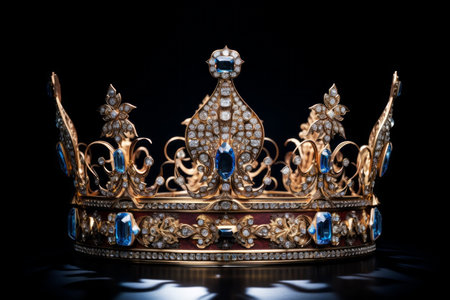 Beautiful royal crown on a dark background. Generative AI. high quality illustrationの素材