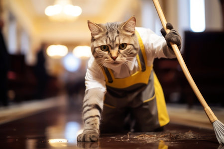 Cleaner cat at work. Generative AI. high quality illustrationの素材