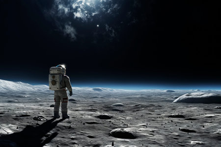 Astronaut on the surface of the moon. Generative AI. high quality illustrationの素材