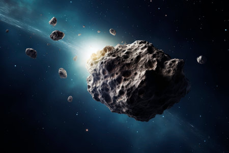 Asteroid in outer space. Generative AI. high quality illustrationの素材