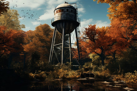 old water tower. Generative AI. high quality illustrationの素材
