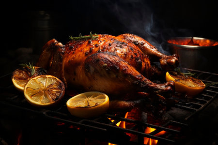 Chicken out of the oven. Generative AI. high quality illustrationの素材