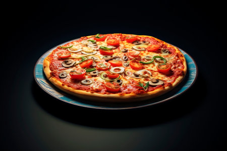 Beautiful pizza on a dark background. Generative AI. High quality photoの素材