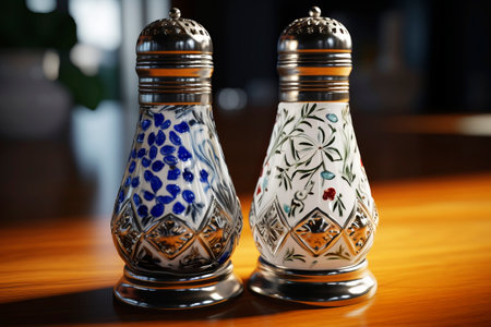 Salt and pepper in mills. Generative AI. High quality photoの素材