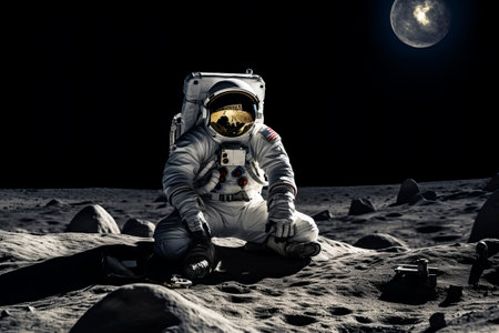 Astronaut on the surface of the moon. Generative AI. High quality photoの素材