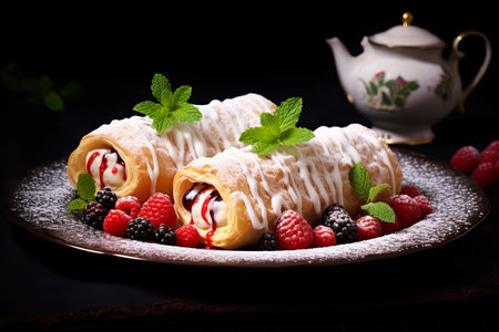 Round cakes with cream. Generative AI. High quality photoの素材
