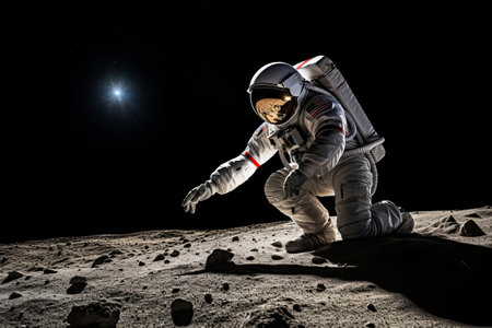 Astronaut on the surface of the moon. Generative AI. High quality photoの素材