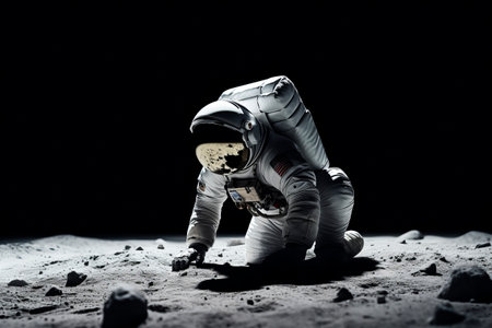 Astronaut on the surface of the moon. Generative AI. High quality photoの素材