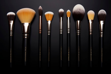 A variety of makeup brushes. Generative AI. High quality photoの素材