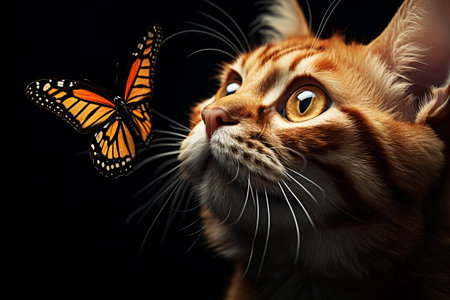 Cat and butterfly. Generative AI. High quality photoの素材