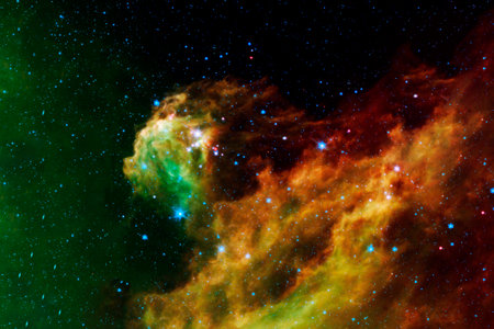 Beautiful green space nebula. High quality photoの写真素材