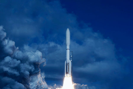 Rocket launch into space. High quality photoの写真素材