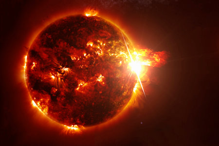 Sun on a dark background. High quality photoの写真素材