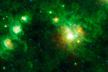 Green space nebula with stars.の写真素材