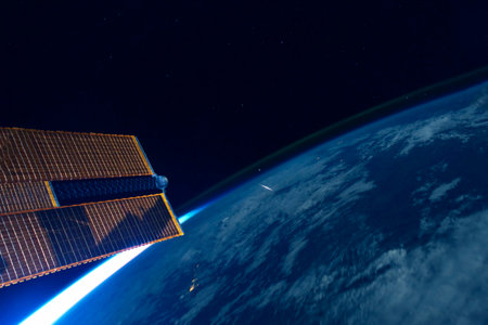 A space satellite above the Earth's surface. High quality photoの写真素材