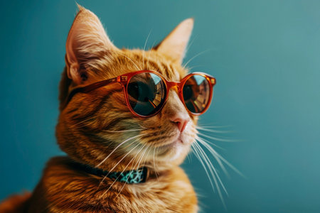 Red cat with glasses. Generative AI. High quality photoの素材