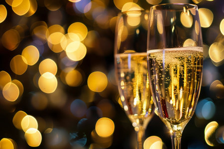 Two glasses, beautiful, festive with champagne.Generative AIの素材