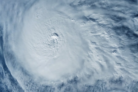Hurricane from space, atmospheric cyclone.の写真素材