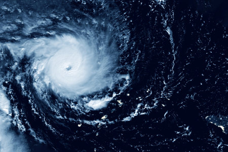 Hurricane from space, atmospheric cyclone.の写真素材