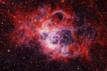 Red cosmic nebula. High quality photoの写真素材