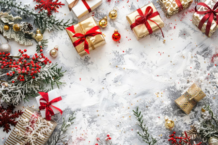 New Year's gifts on the background. Generative AI. High quality photoの素材