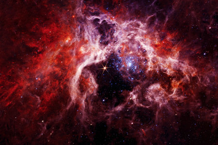 Red galaxy in deep space. High quality photoの写真素材