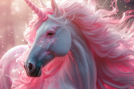 Beautiful unicorn in the field. Generative AI. High quality photoの素材