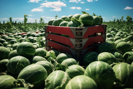 Watermelons in boxes. Generative AI. High quality photoの素材