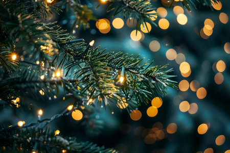 Christmas tree with toys on the background. Generative AI. High quality photoの素材