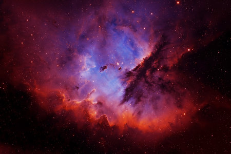 The cosmic nebula is red. High quality photoの写真素材