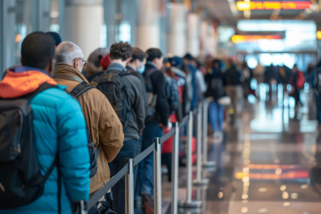 People at the airport waiting for departure. Generative AI. High quality photoの素材