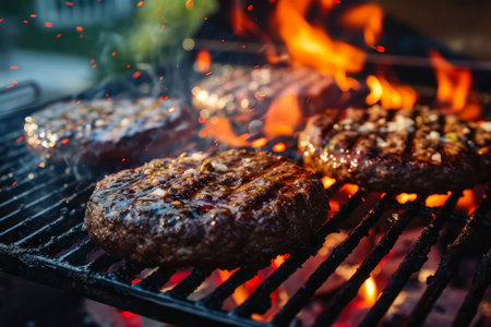 BBQ hamburger cutlet. Generative AI. High quality photoの素材