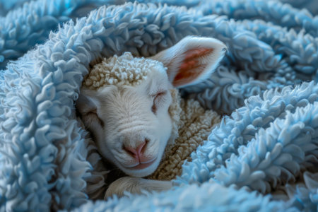 Sleeping sheep in a blanket. . High quality photoの素材
