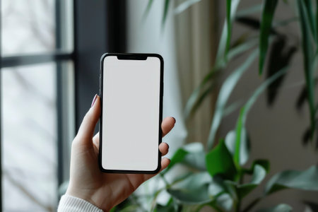 Phone in hand with blank screen. Generative AIの素材