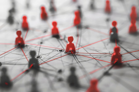 Figures of people connected by lines. Generative AIの素材