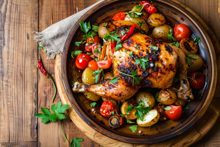 BBQ chicken with side dish. Generative AIの素材