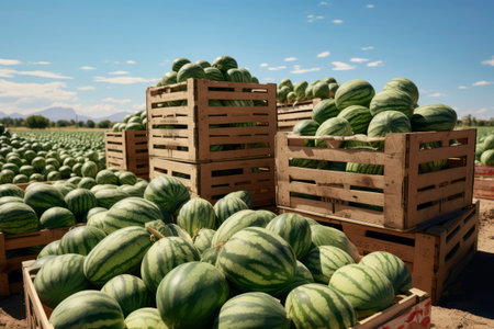 Watermelons in boxes. Generative AIの素材