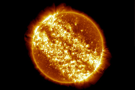 The sun from space on a dark background. High quality photo