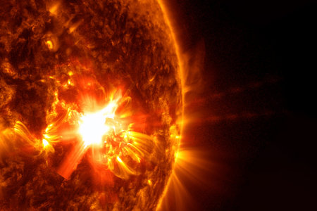 The sun from space on a dark background. High quality photo