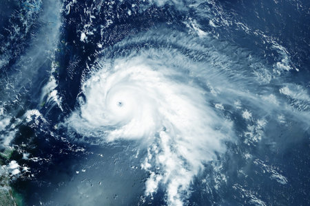 Hurricane from space. Atmospheric cyclone. High quality photo