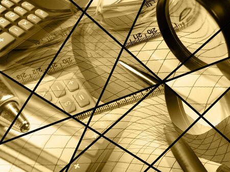 Business collage about reporting in sepia.の写真素材