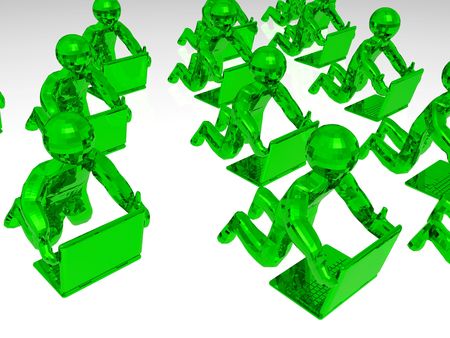 Green 3d mans with notebooks on white background.の写真素材